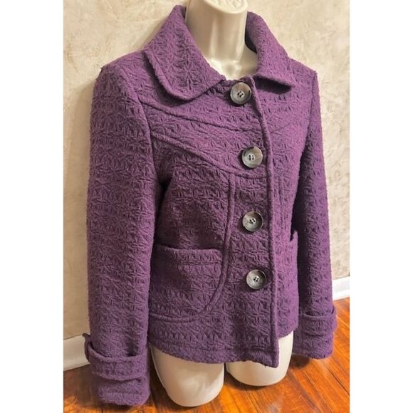 Sashimi Women Y2K Office Purple Textured Wool-Blend Button-Up Fitted Jacket M - Picture 2 of 8